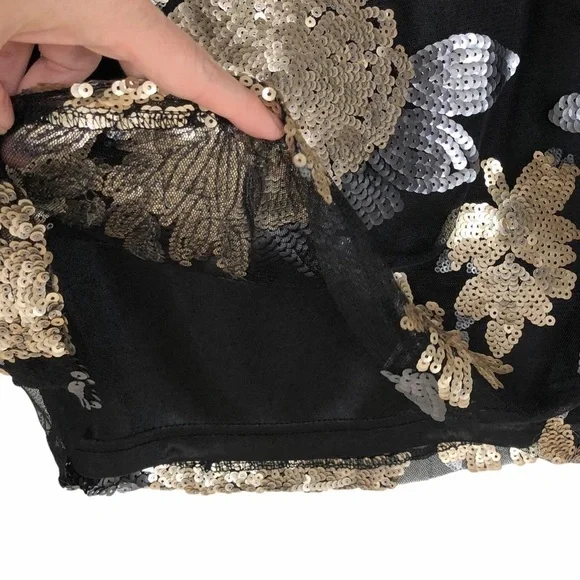 NWT Forever 21 black gold silver sequin midi skirt small - Picture 10 of 11